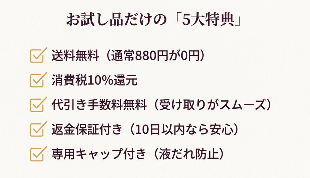 お試し品の5大特典の説明画像