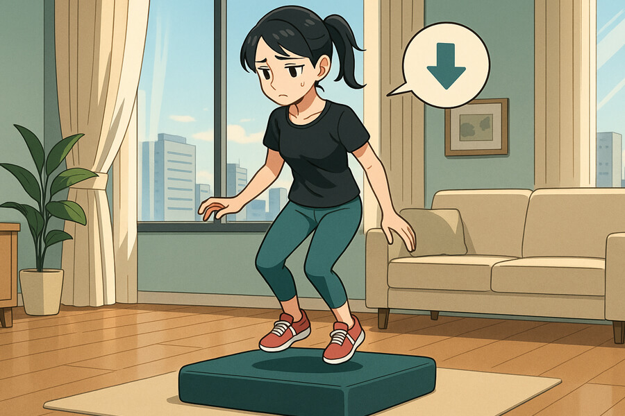 ジャンプが小さくて物足りなさを感じる女性のイラスト