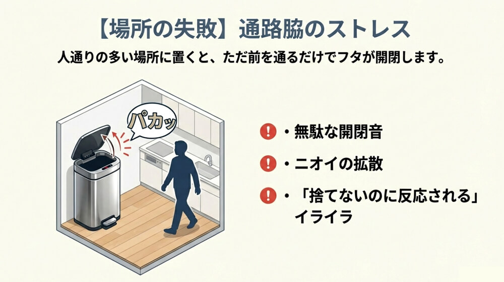 人通りの多い通路の脇に置くことへのデメリット画像
